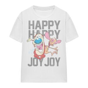 Ren & Stimpy Unisex Adult Happy Happy Joy Joy T-Shirt / White